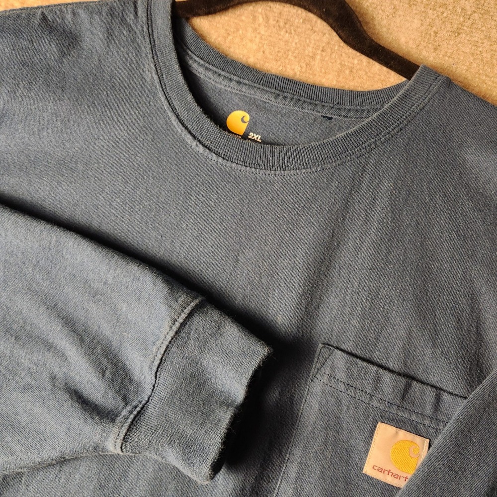 Carhartt Long Sleeve T-Shirt Mens 2XL Blue Blue Pocket Logo Workwear